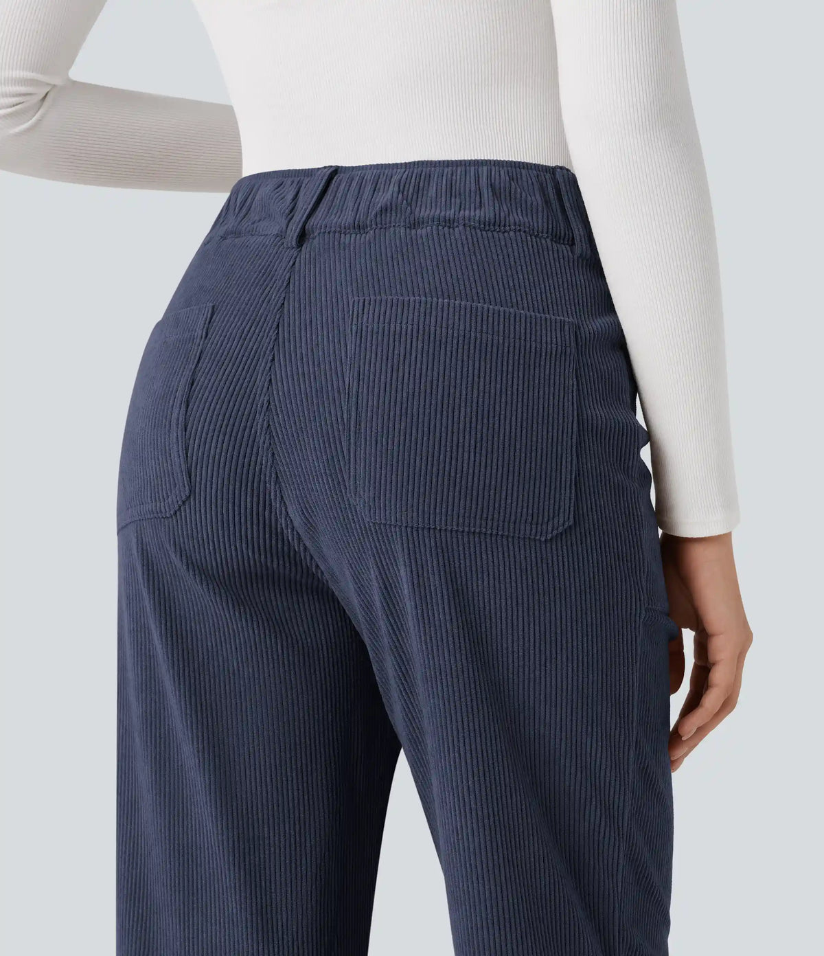 High Waisted Corduroy Casual Straight Leg Pants with Pockets