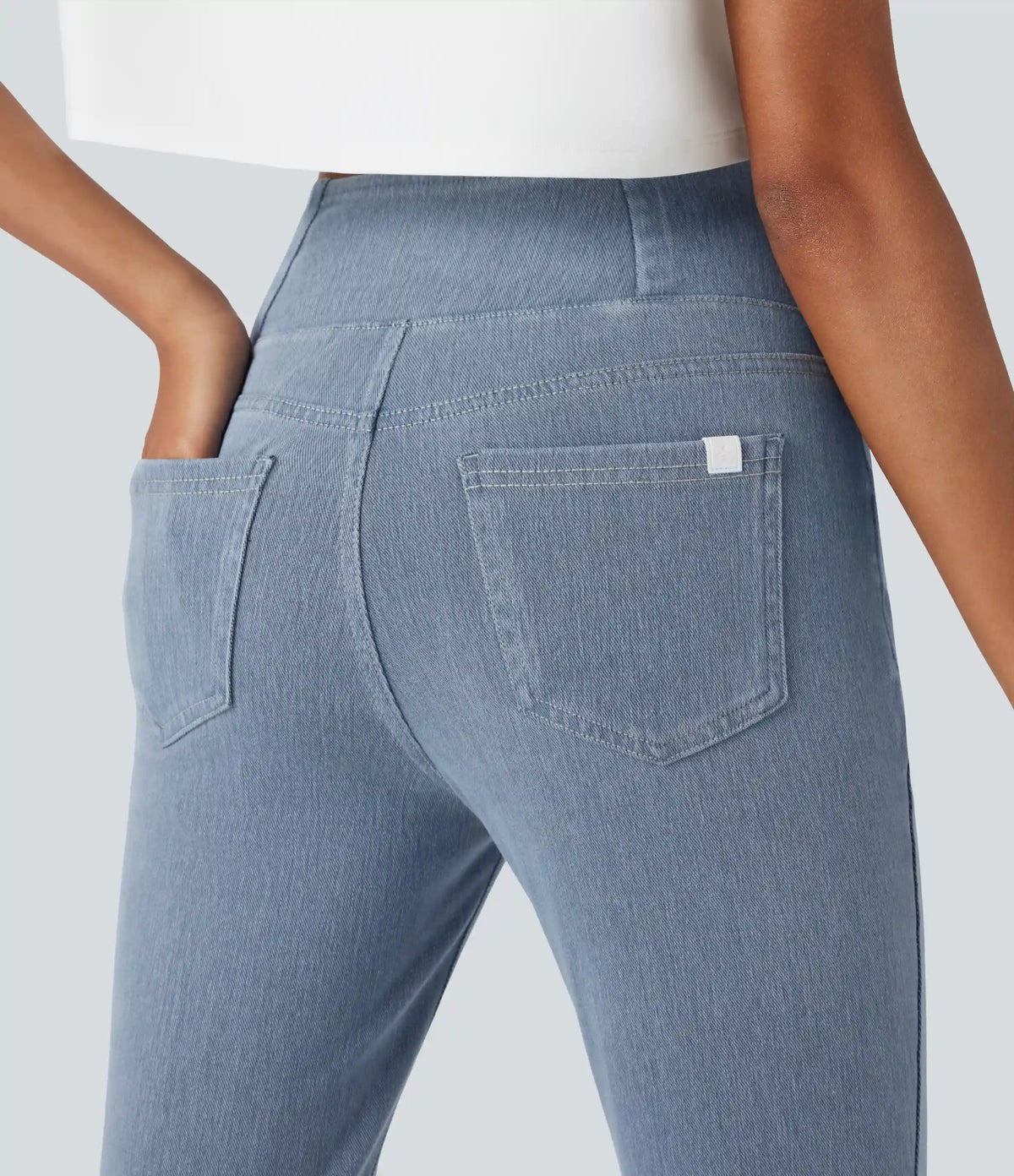 Halara Flex™ Crossover High Waisted Denim Casual Capri Leggings with Pockets