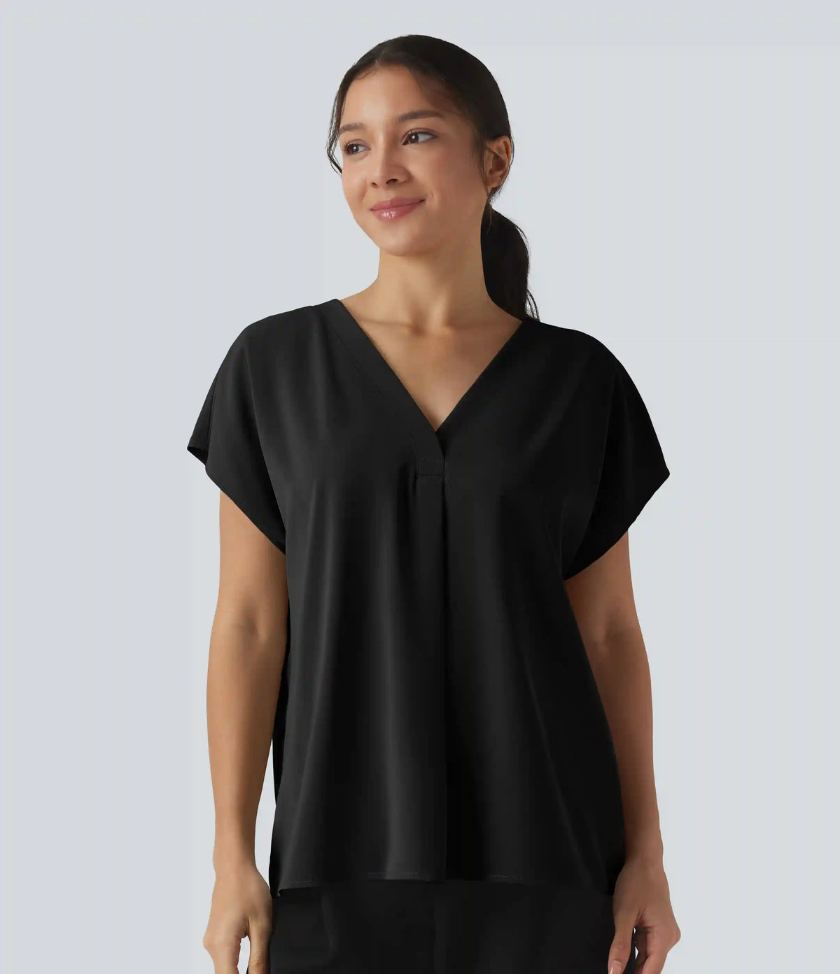Wrinkle Recovery V-neck Short Sleeve Oversized Work Blouse