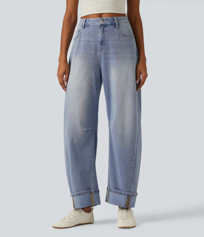 Halara Flex™ Mid Rise Barrel Leg Washed Casual Jeans with Pockets