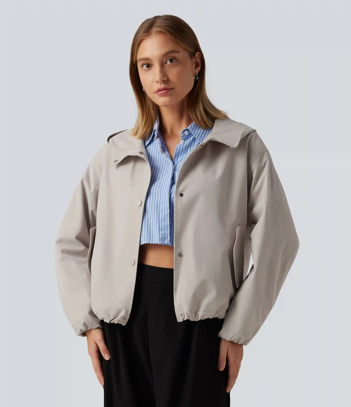 Hooded Long Sleeve Casual Jacket with Pockets