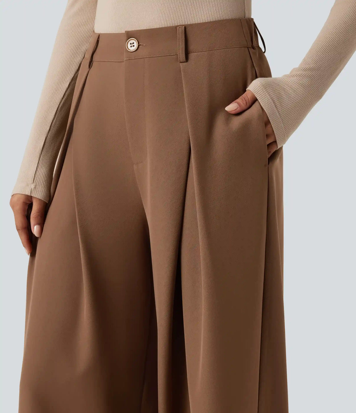 High-waisted Work Wide-leg Pants with Pockets