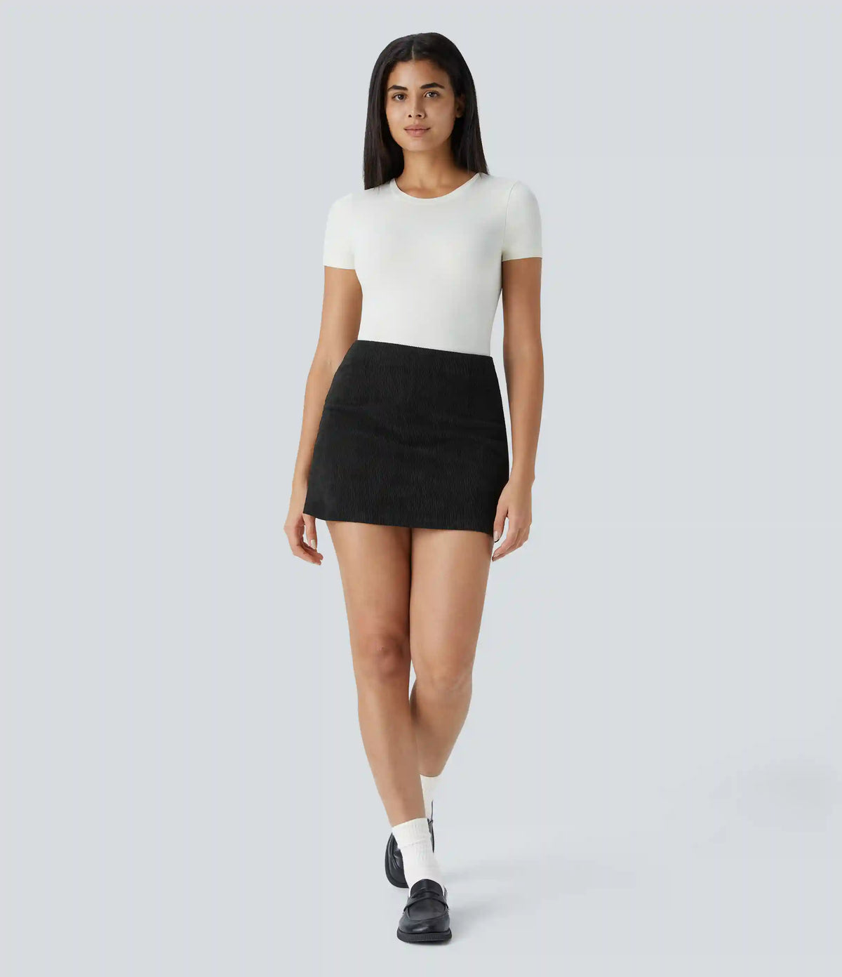 High Waisted 2-in-1 A Line Mini Corduroy Casual Skirt