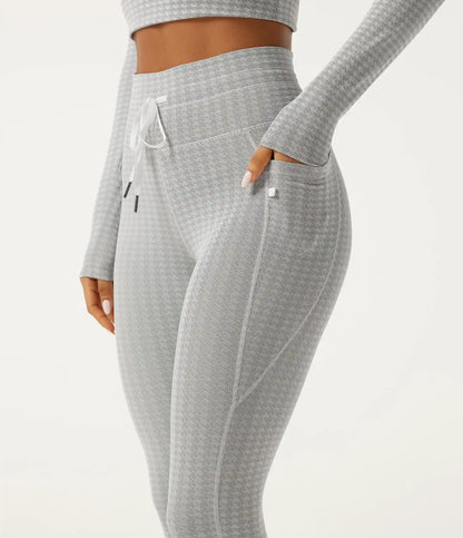 High Waisted Houndstooth Drawstring Yoga Legging with Pockets