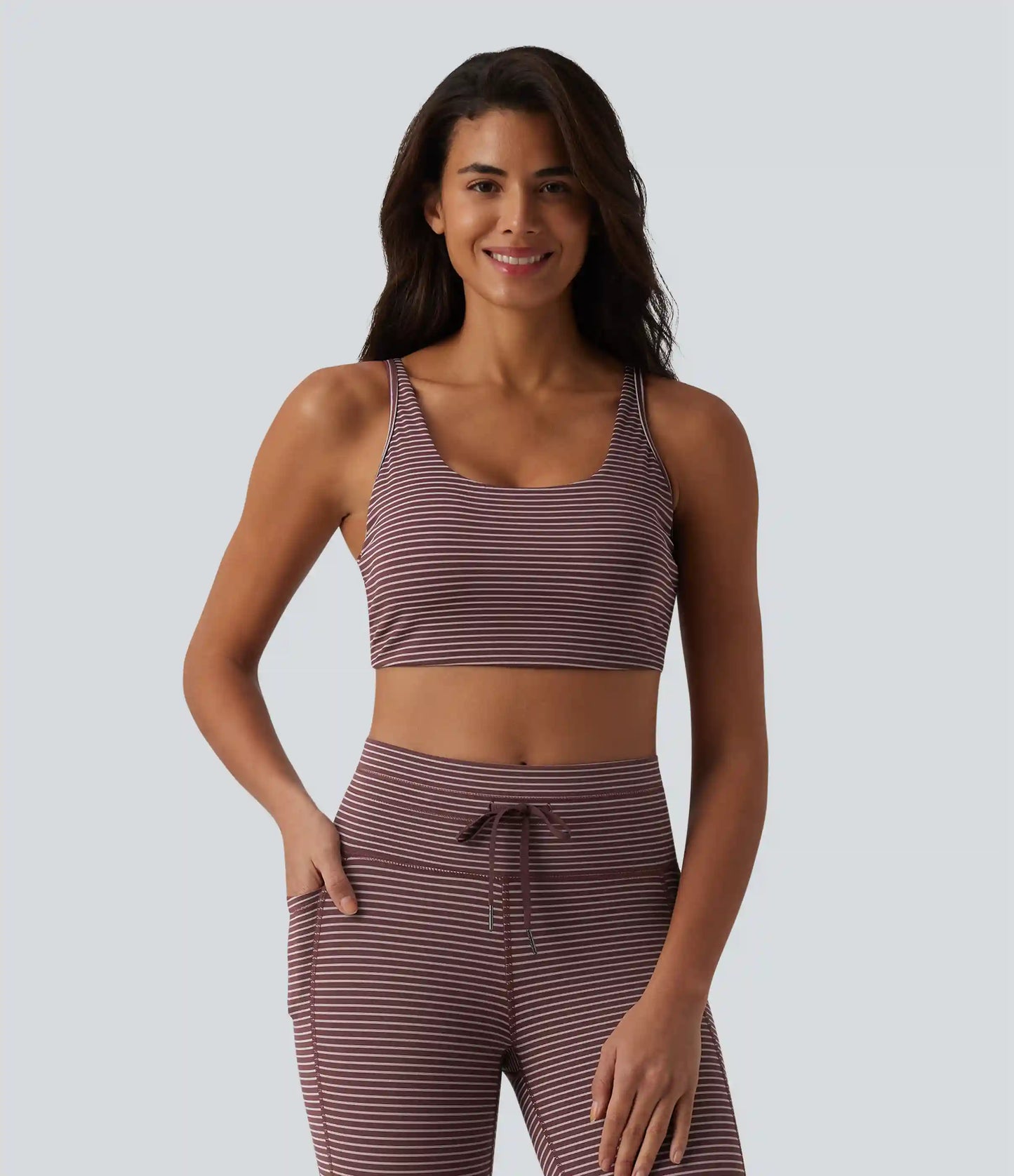 Low Support U Neck Cut Out Stripes Yoga Sports Bra DD-F Cups