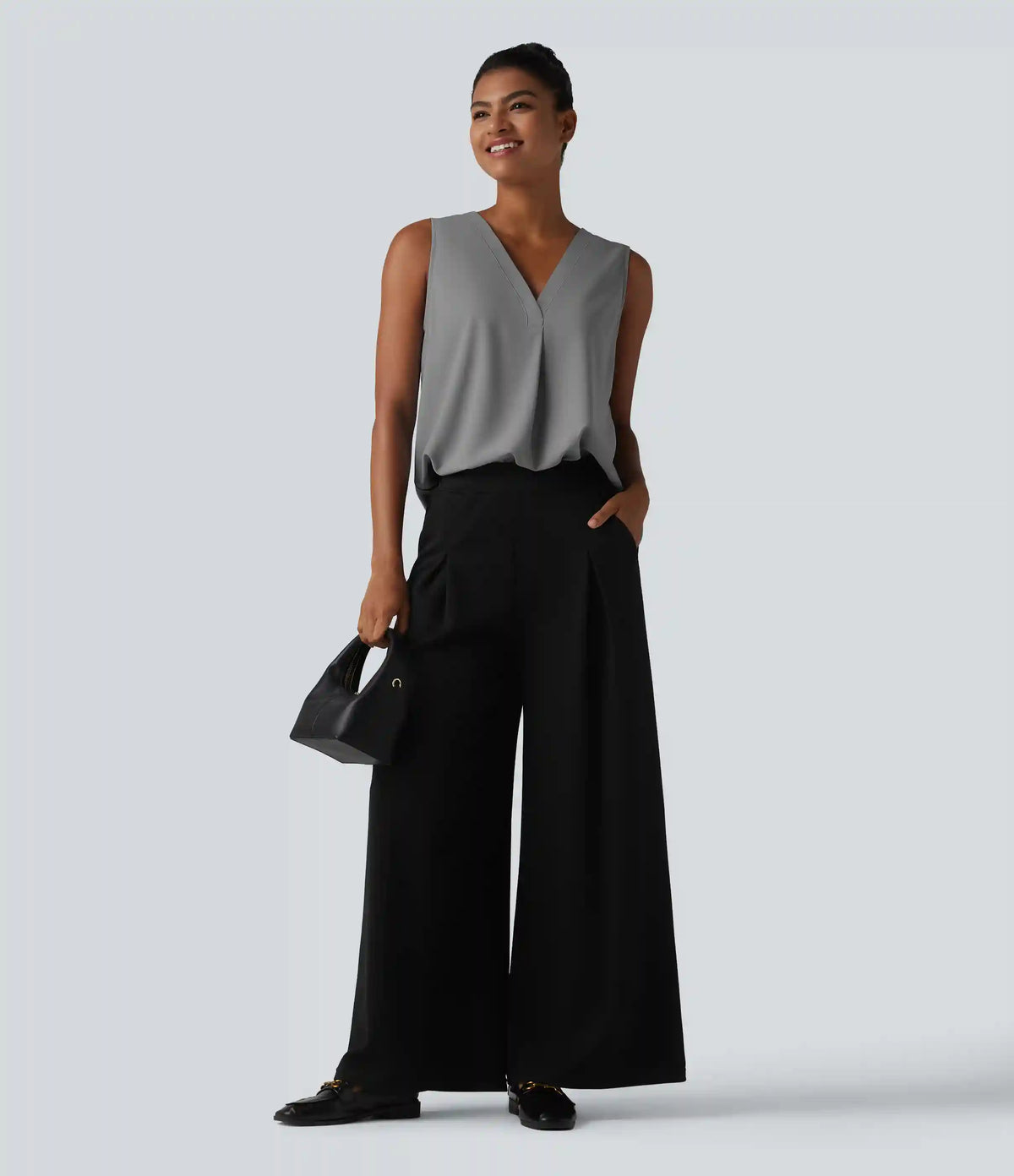 Wrinkle Recovery V Neck Sleeveless Oversized Work Blouse