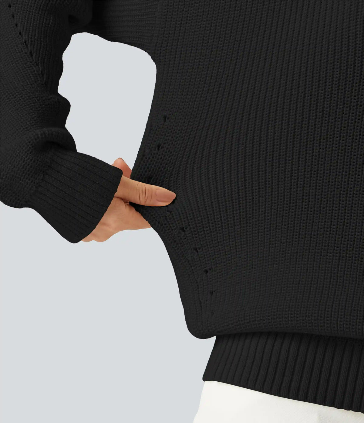 V Neck Dropped Shoulder Long Sleeve Cut Out Casual Sweater