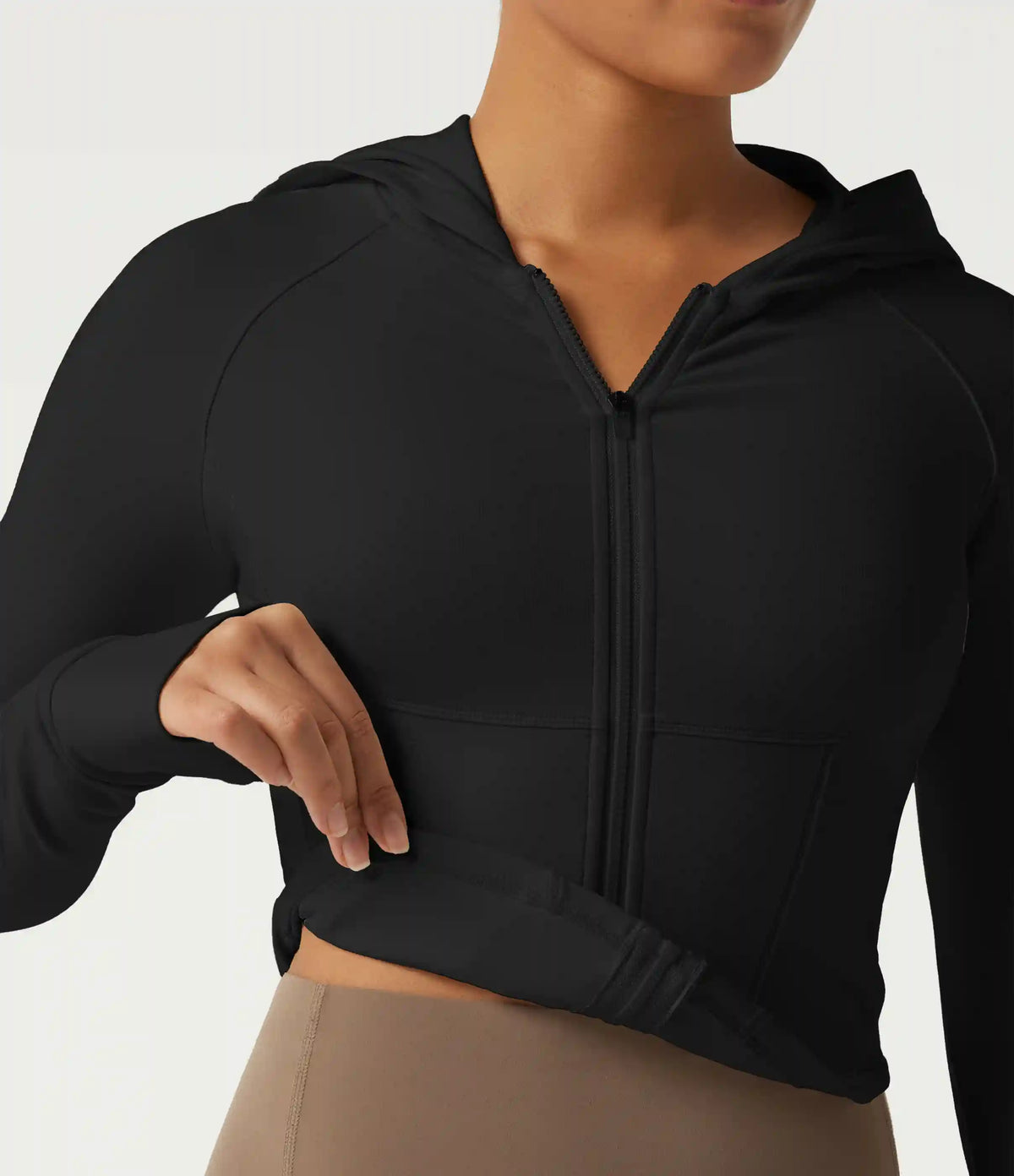 Hooded Long Sleeve Workout Jacket with Thumb Hole