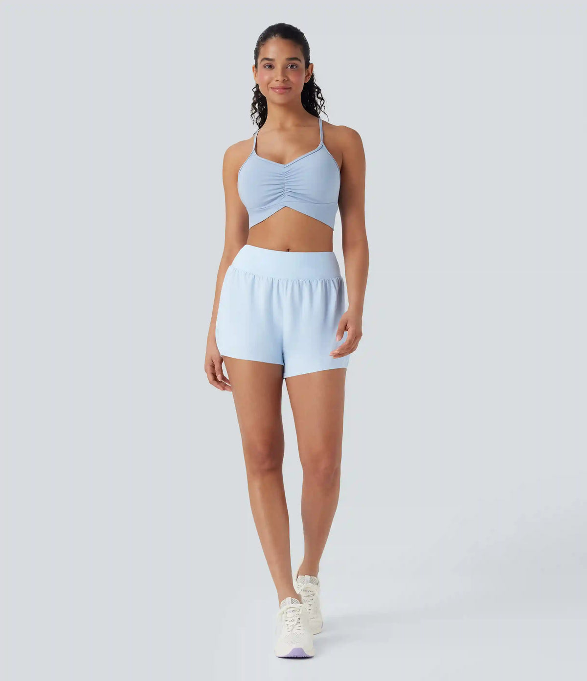 Mid Rise Contrast Mesh 2-in-1 Yoga Shorts with Pockets