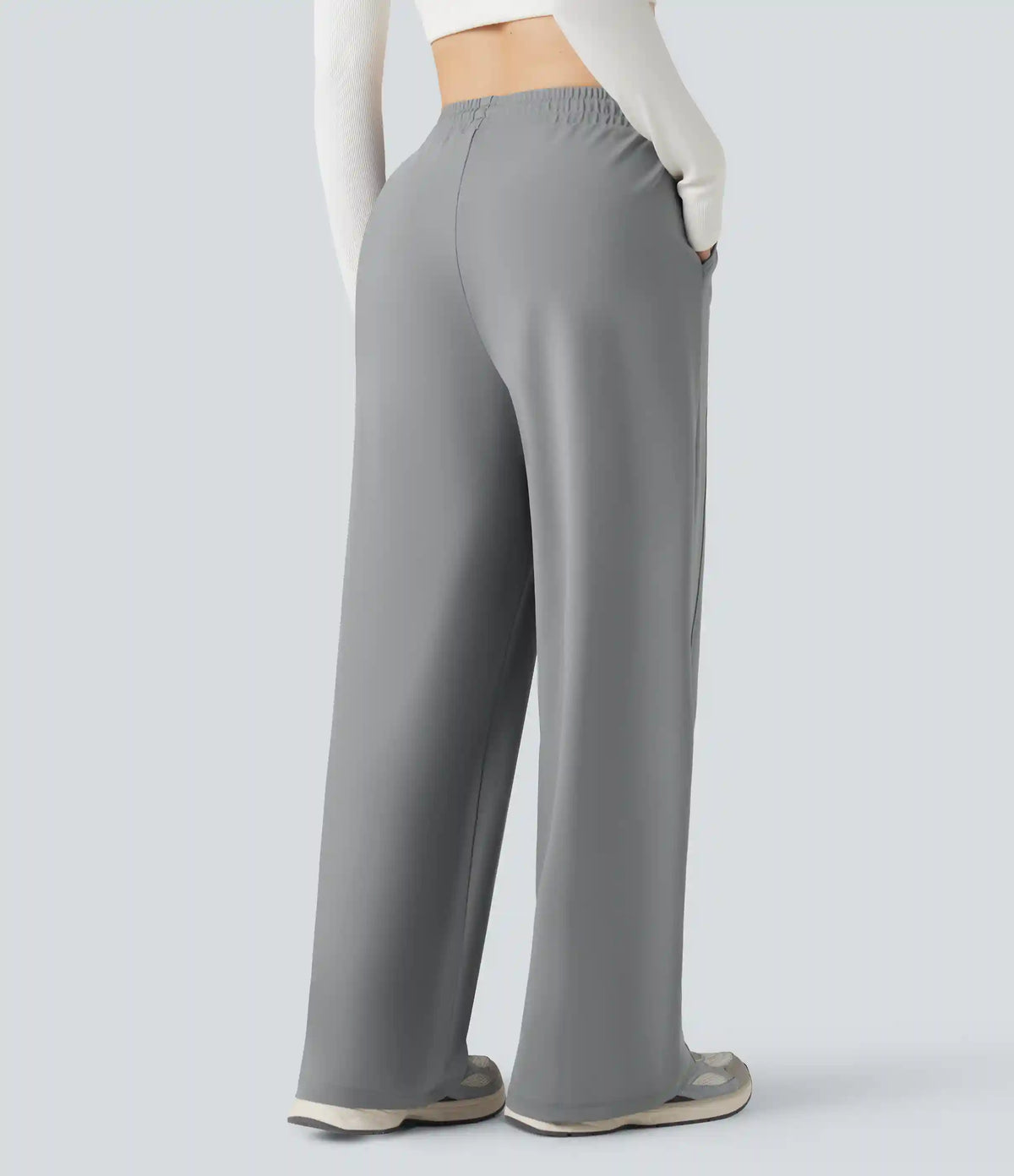 High Waisted Drawstring Straight Leg Yoga Pants with Pockets
