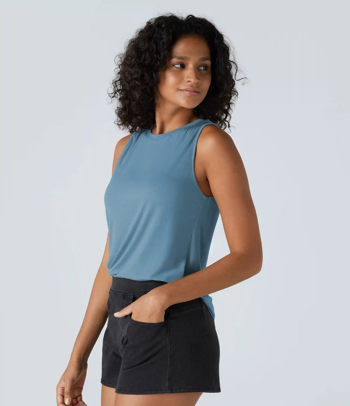 Ribbed Round Neck Basic Casual Tank Top