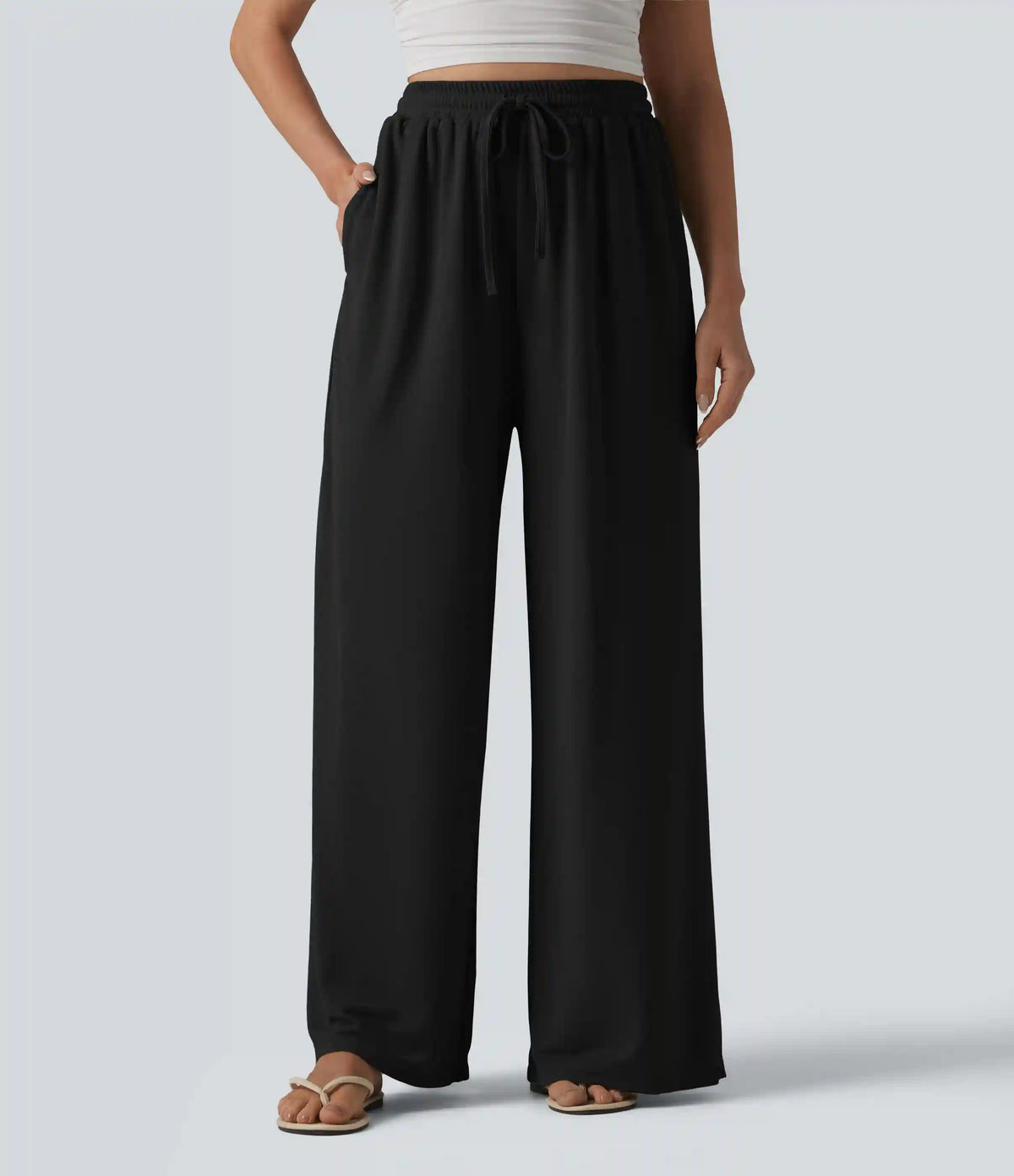 High Waisted Drawstring Baggy Pants with Pockets