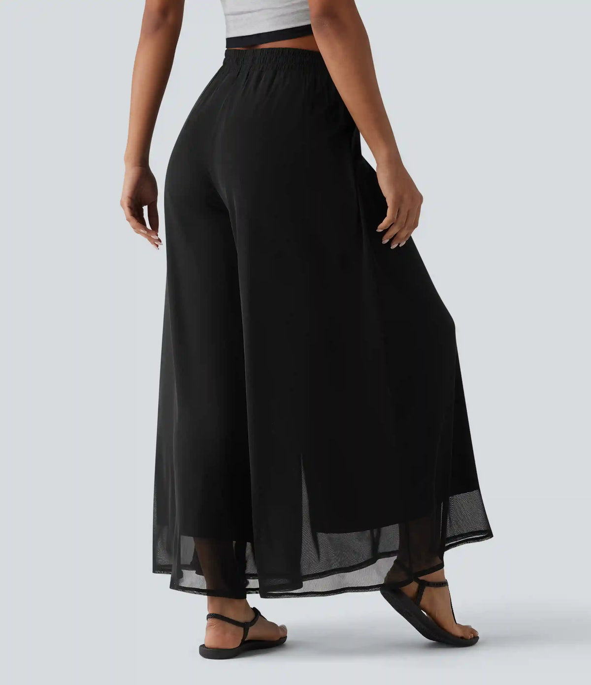 High Waisted Drawstring Wide Leg Flowy Mesh Casual Pants with Pockets