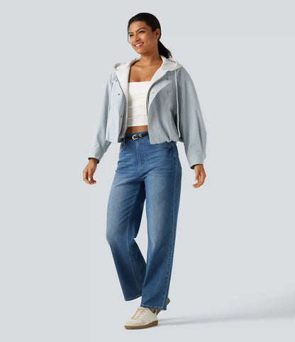 Hooded Long Sleeve Open Front Casual Jacket with Pockets
