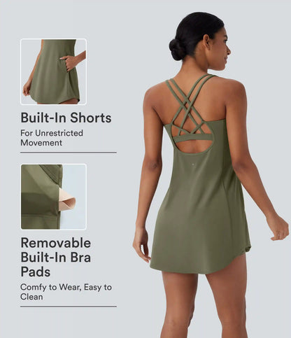 SoftlyZero™ Plush Cut Out Pocket 2-Piece Mini Yoga Active Dress