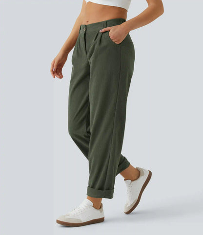 Mid Rise Zipper Pocket Corduroy Casual Pants
