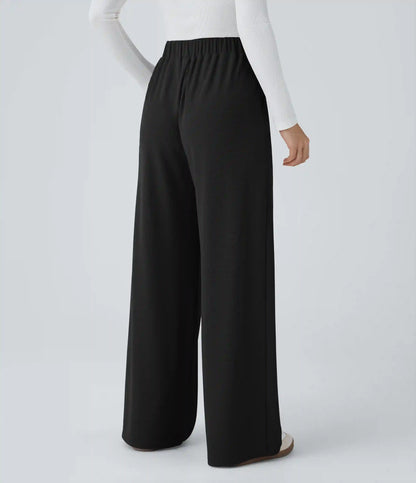 High Waisted Pocket Wide Leg Baggy Waffle Casual Pants