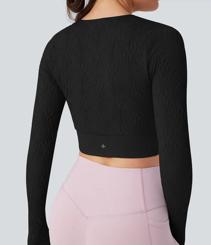 OneForm Seamless Flow Jacquard Long Sleeve Cropped Slim Yoga Sports Top