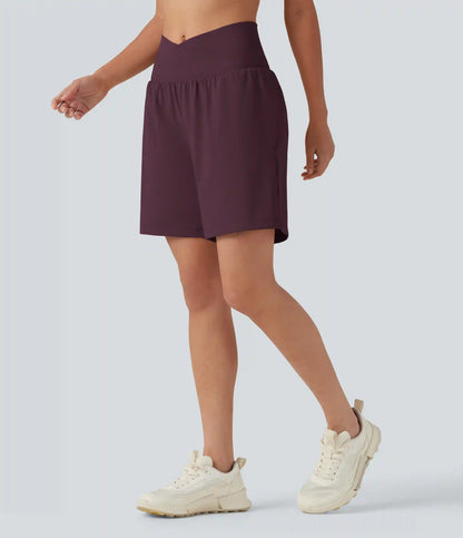 SoftlyZero™ Airy Crossover High Waisted 2-in-1 InstantCool Yoga Shorts 7'' with Pockets