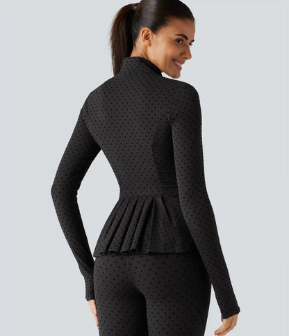 Halara UltraSculpt™ Stand Collar Long Sleeve Thumb Hole Pleated Polka Dot Yoga Jacket with Pockets