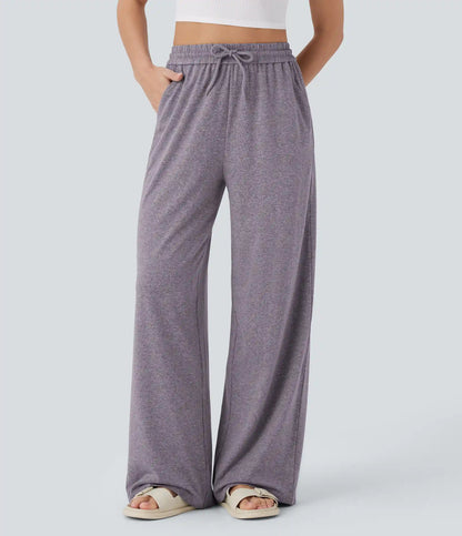 High Waisted Drawstring Pocket Wide Leg Baggy Casual Pants