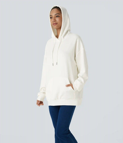 Hooded Drawstring Long Sleeve Kangaroo Pocket Crossover Casual Sweatshirt