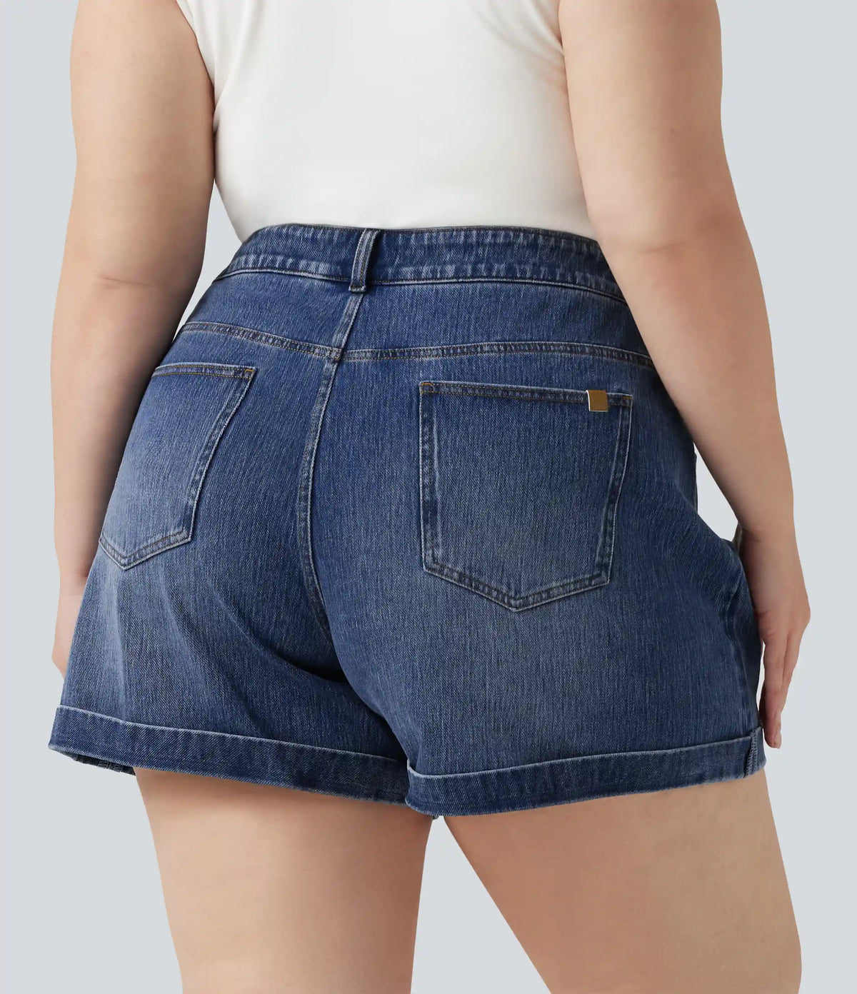 Plus Size Halara Flex™ Mid Rise Rolled Hem Denim Casual Shorts 5'' with Pockets