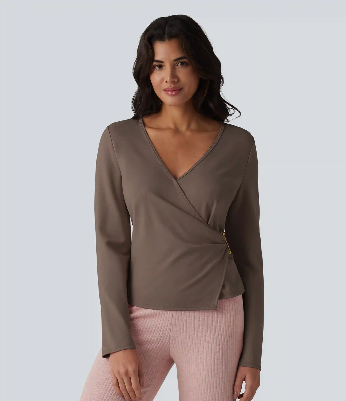 V-neck Long Sleeve Wrap Casual Top