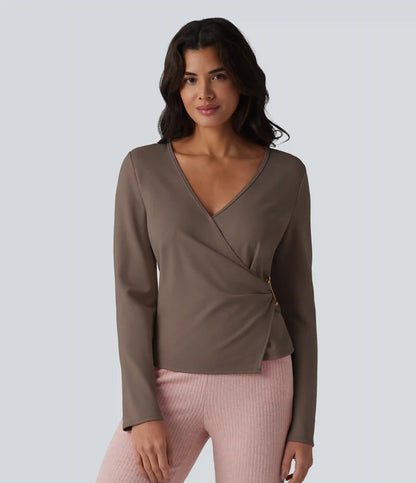 V-neck Long Sleeve Wrap Casual Top