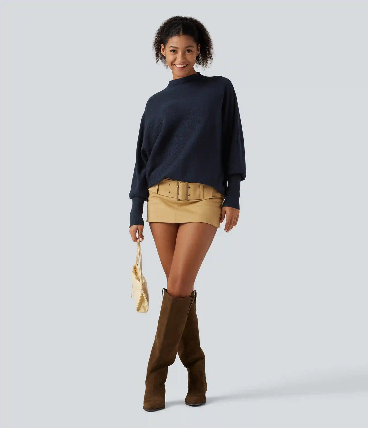 Mock Neck Batwing Long Sleeve Work Sweater