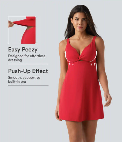 SoftlyZero™ Plush Push-Up Twisted Adjustable Straps Non-Removable Pad Dance Active Dress with Pockets-Easy Peezy