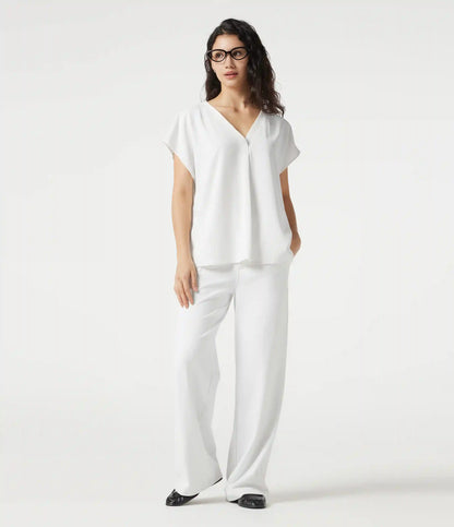 Wrinkle Recovery V-neck Short Sleeve Oversized Work Blouse