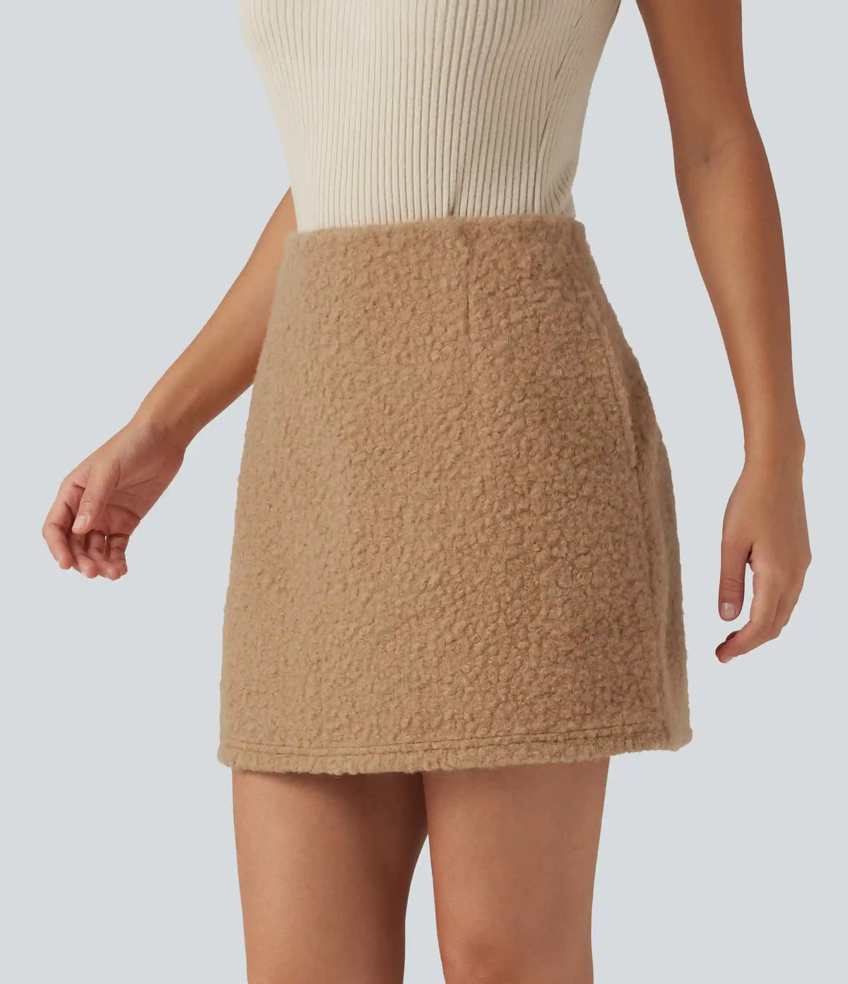 High Waisted A-Line 2-in-1 Teddy Mini Casual Skirt with Pockets