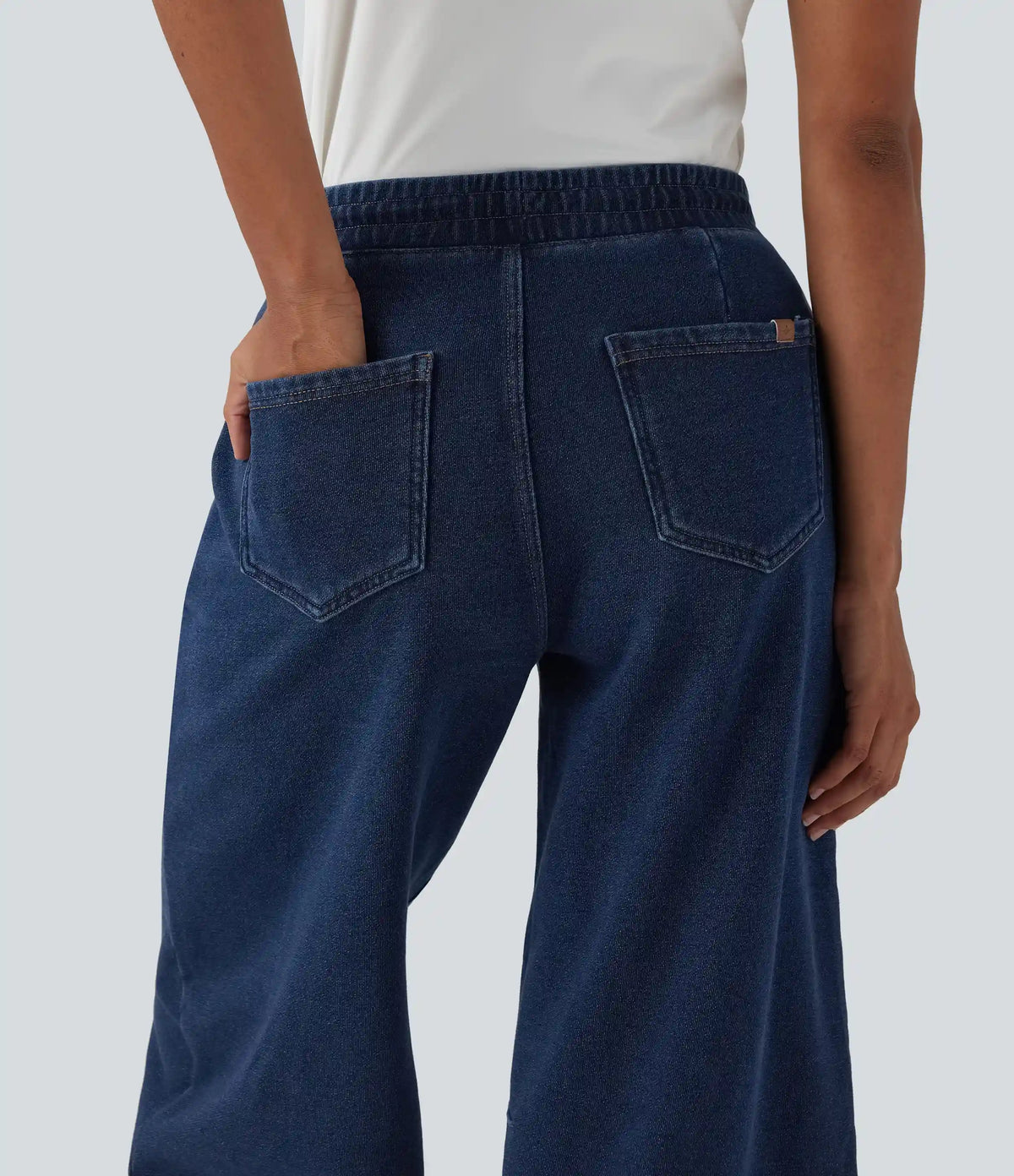 Halara Flex™ Mid Rise Drawstring Barrel Leg Casual French Terry Baggy Sweatpants Jeans with Pockets