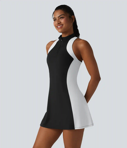 Halara UltraSculpt™ Mock Neck Built-in Bra Racerback Color Block Mini Golf Active Dress