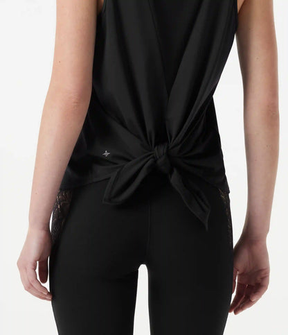 Round Neck Mesh Back Tie Yoga Tank Top