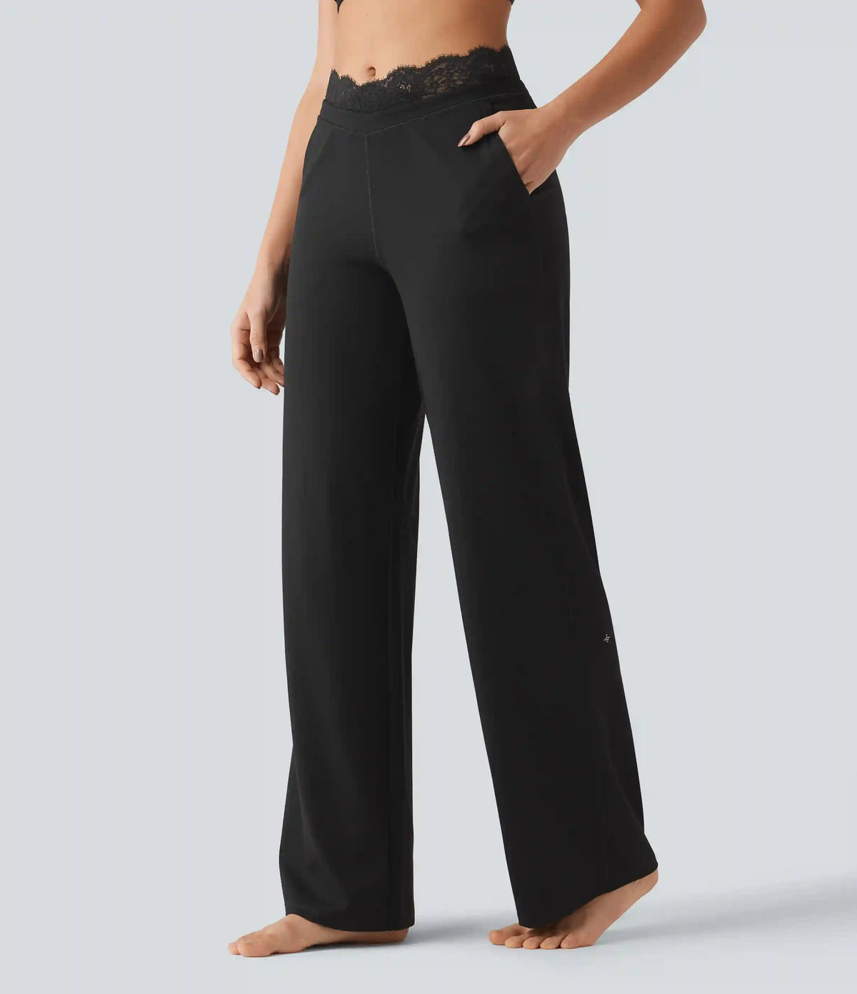 Halara UltraSculpt™ High Waisted Contrast Lace Tummy Control Straight Leg Yoga Pants with Pockets