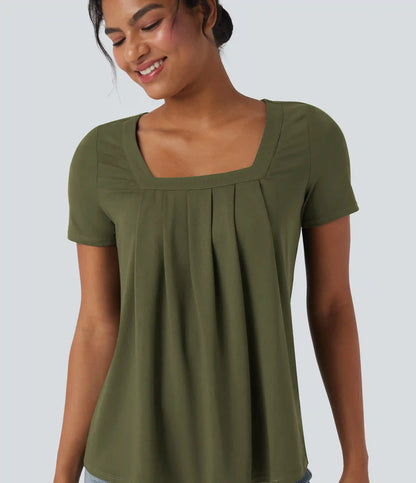 Square Neck Short Sleeve Casual Blouse