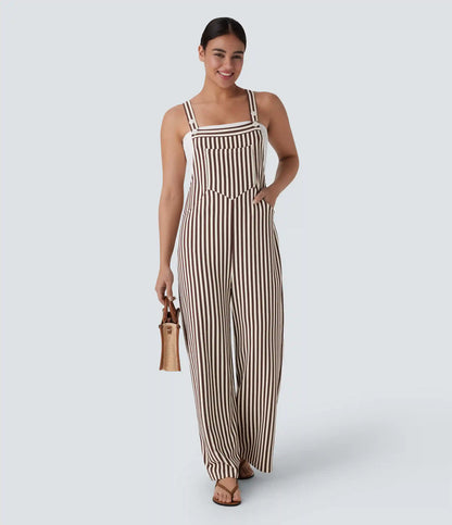 Pockets Stripe Waffle Overalls