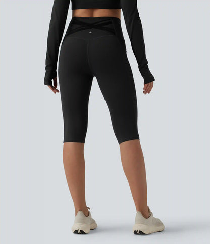 Halara Ultrasculpt™ High Waisted Tummy Control Crossover Back Pedal Pusher Running Leggings with Pockets