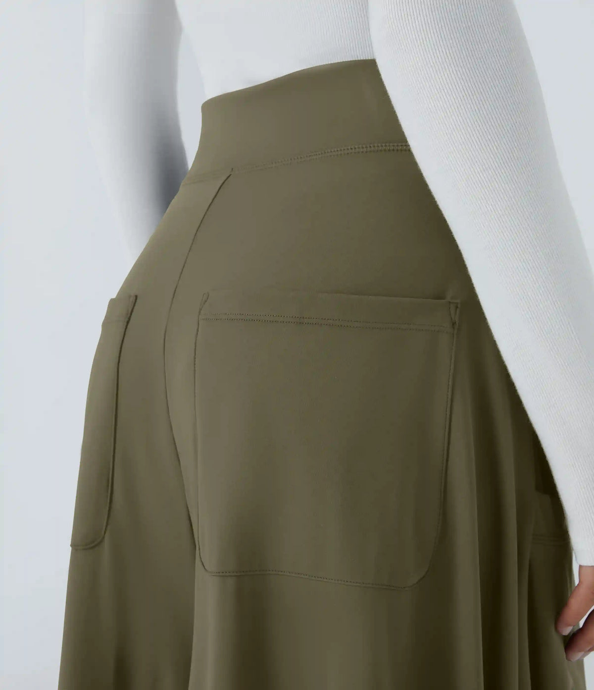 Mid Rise Pockets Draped Wide Leg Baggy Casual Pants
