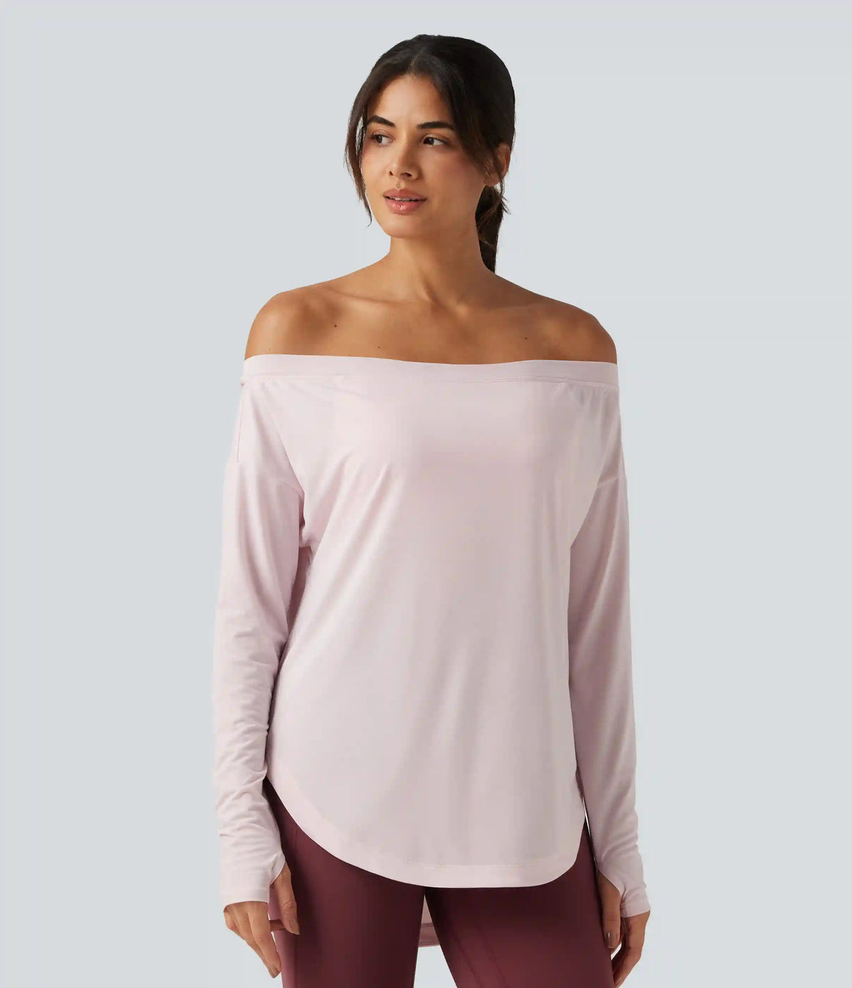 Off Shoulder Long Sleeve Build-in Bra Quick Dry Yoga Sports Tops