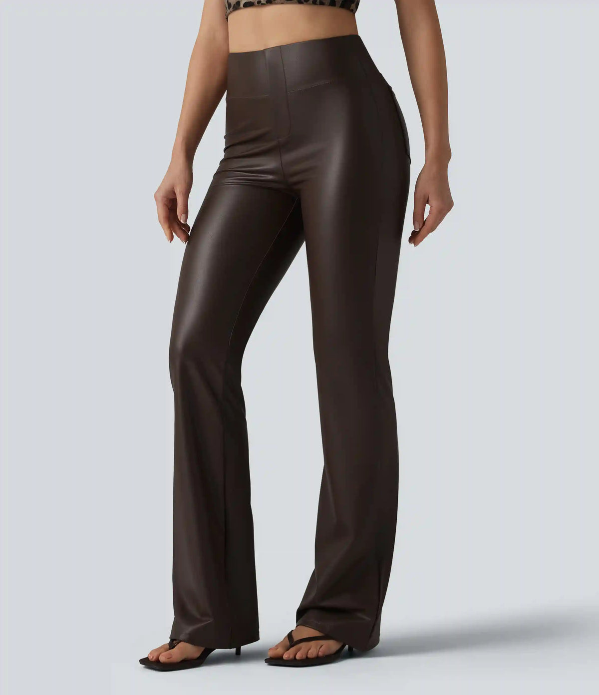 High Waisted Bootcut Stretchy PU Casual Pants with Pockets
