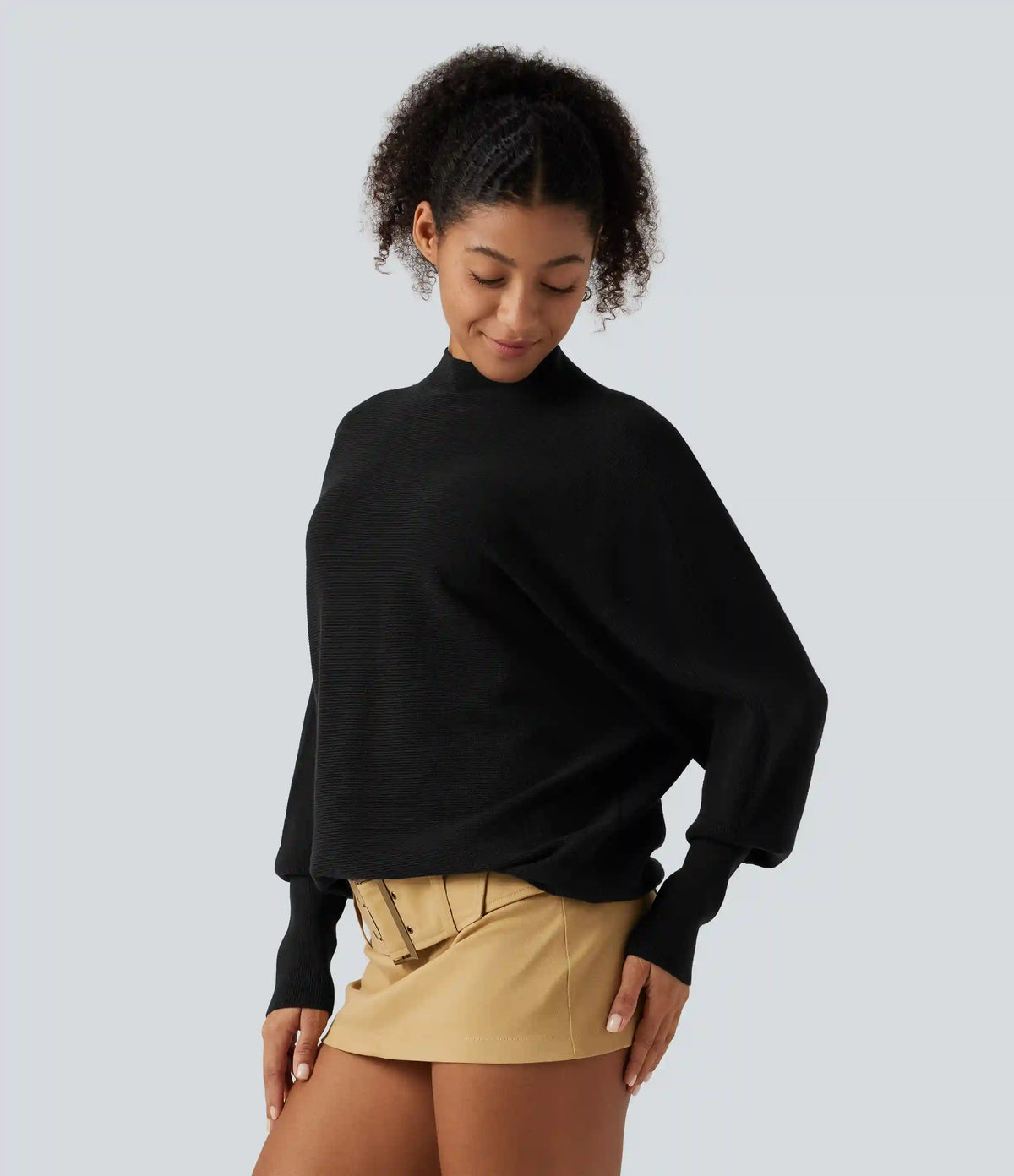 Mock Neck Batwing Long Sleeve Work Sweater