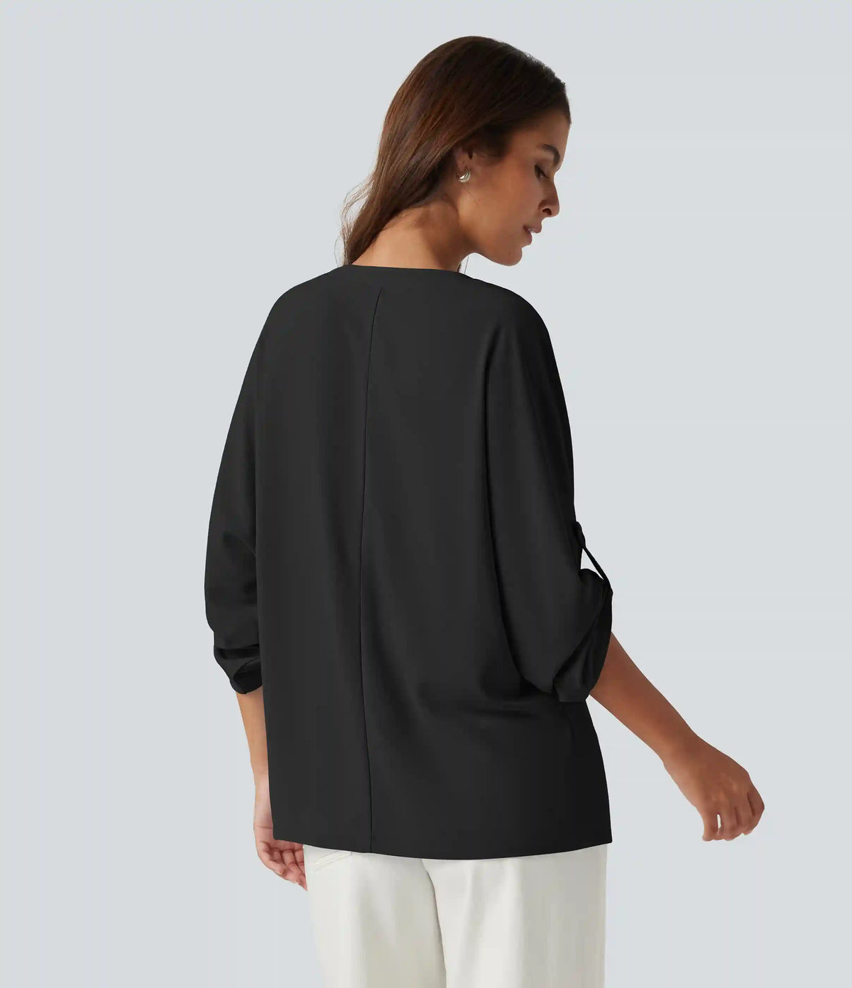 V Neck Batwing Long Sleeve Work Blouse