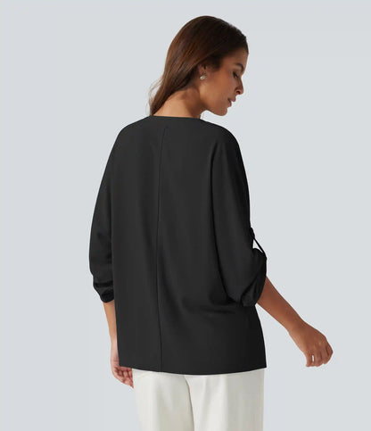 V Neck Batwing Long Sleeve Work Blouse