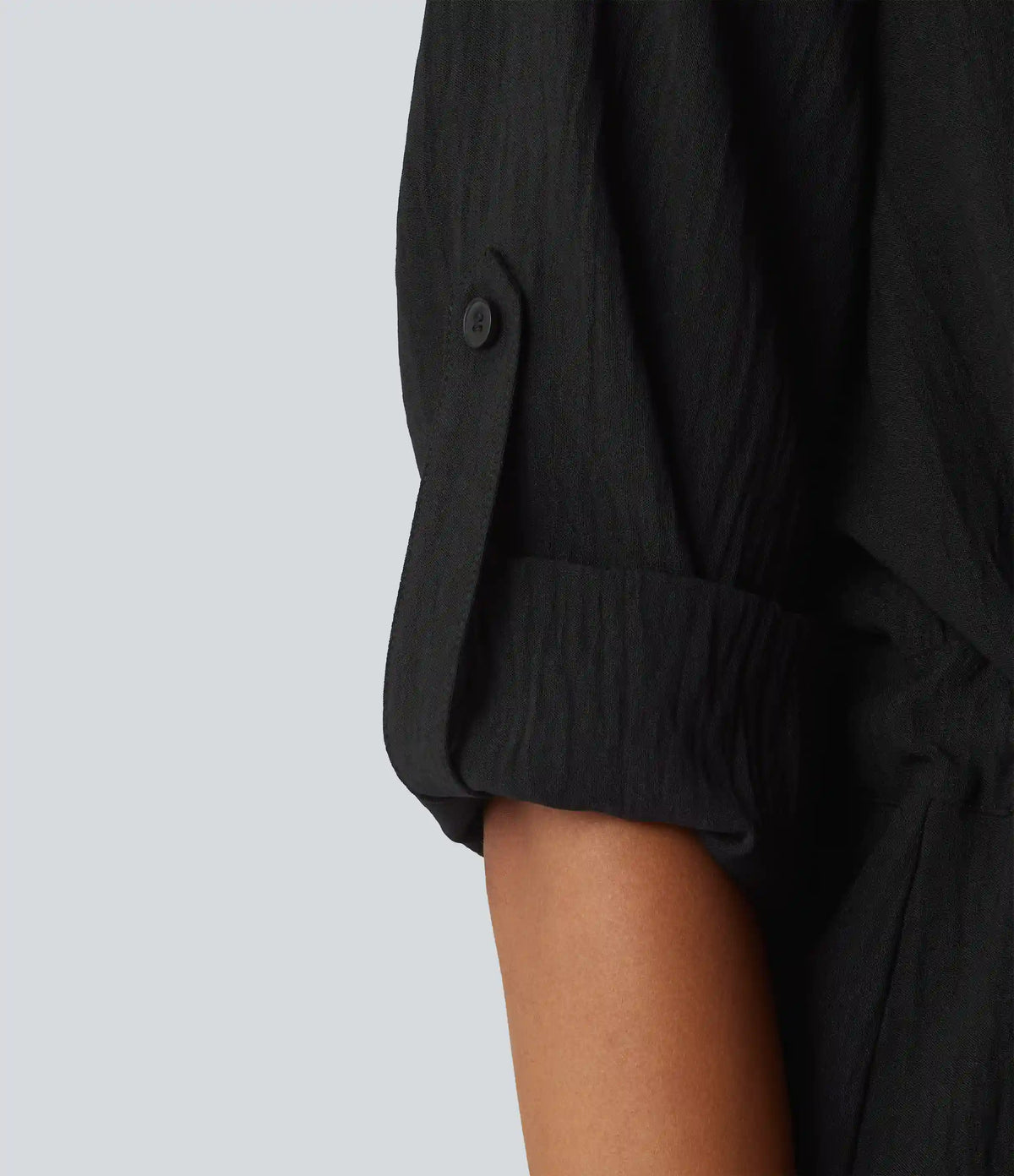 Lapel Roll Up Sleeve Tie Work Linen-Feel Shirt
