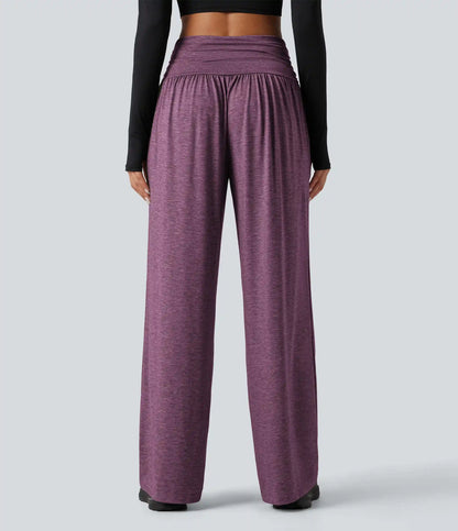 High Waisted Ruched Heathered Yoga Baggy Pants with Pockets