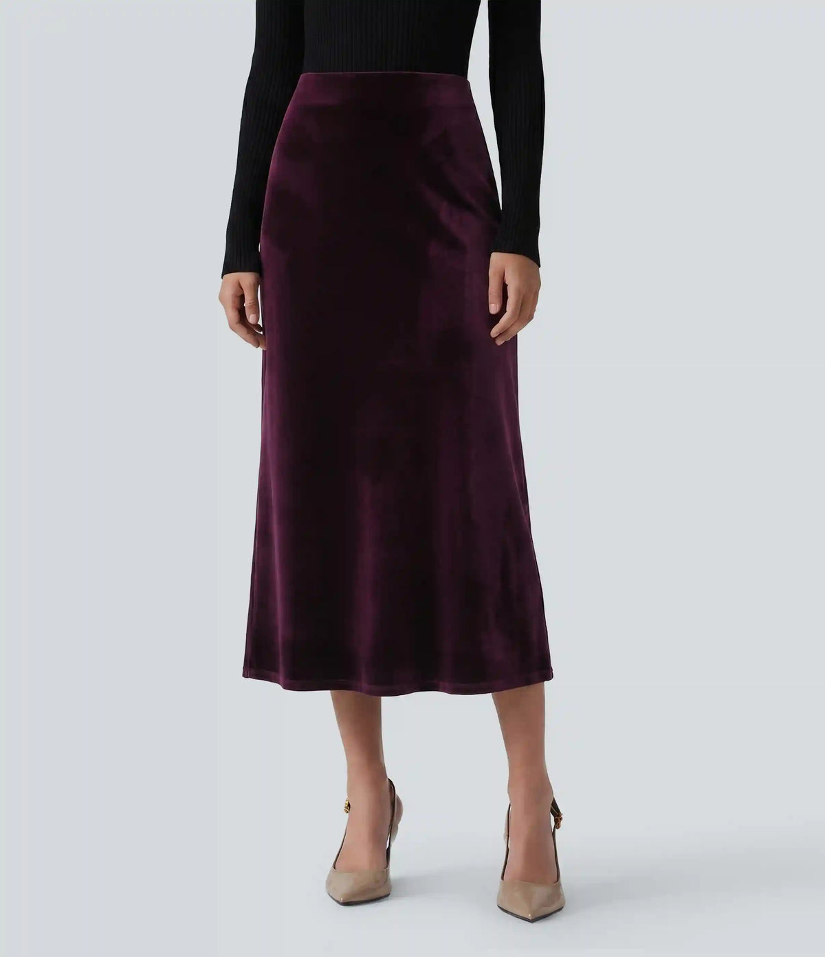 High Waisted Velvet Midi Work Skirt