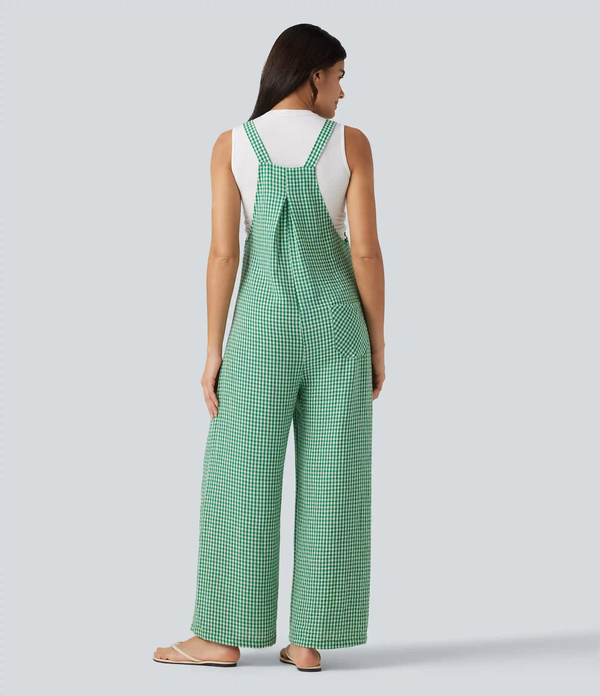 Plaid Casual Linen-Feel Overalls with Pockets